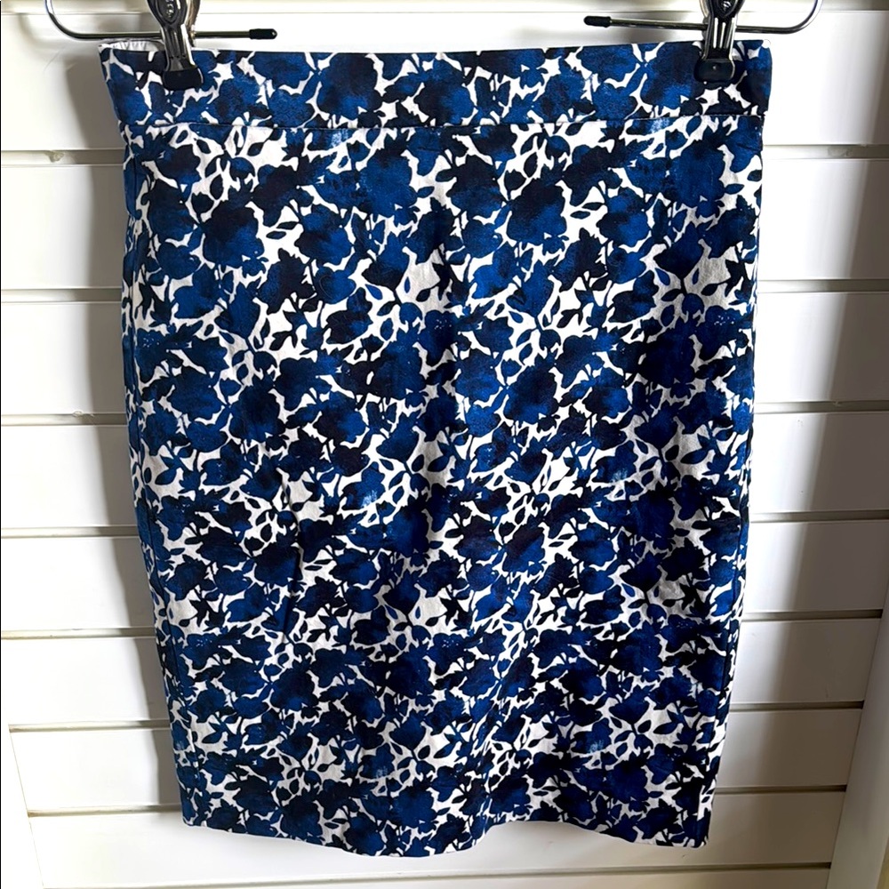 J. Crew Navy and White Floral Pencil Skirt